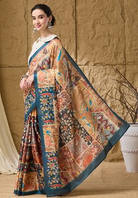 Multi floral silk blend ready to wear saree 3