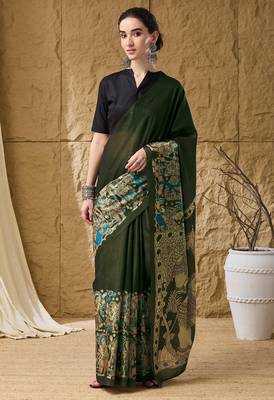 Green floral silk blend ready to wear saree 1