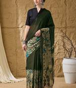 Green floral silk blend ready to wear saree