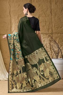 Green floral silk blend ready to wear saree 2