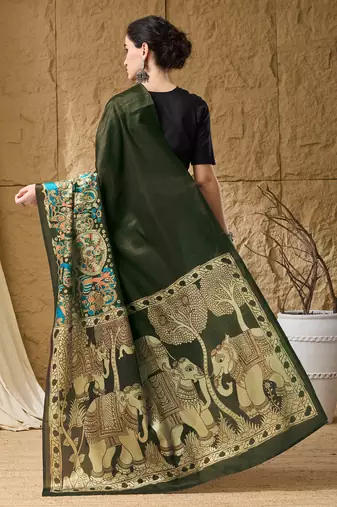 Green floral silk blend ready to wear saree
