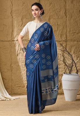 Blue floral silk blend ready to wear saree 1