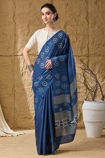 Blue floral silk blend ready to wear saree
