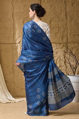 Blue floral silk blend ready to wear saree 2