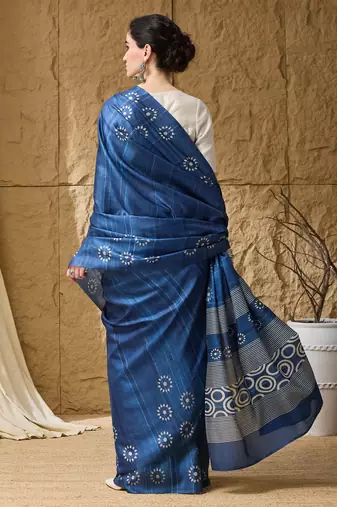 Blue floral silk blend ready to wear saree