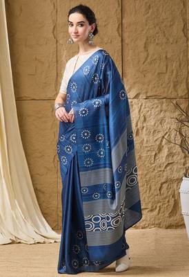 Blue floral silk blend ready to wear saree 3