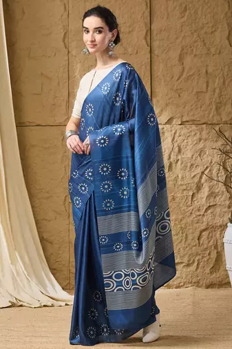 Blue floral silk blend ready to wear saree