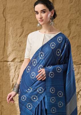 Blue floral silk blend ready to wear saree 5
