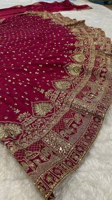 Maroon Bridal Lehenga Choli with Heavy Gold Embroidery & Dupatta 5