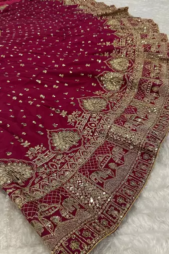 Maroon Bridal Lehenga Choli with Heavy Gold Embroidery & Dupatta