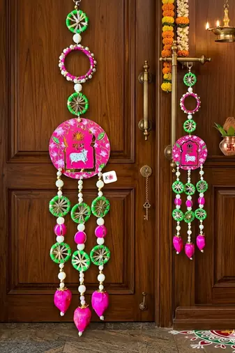 Handmade Foam Lotus MDF Cow Shubh Labh Latkan for Home Decoration Diwali Navratri Pooja Decor (Pack of 2)