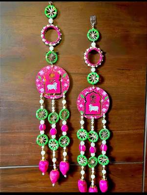 Handmade Foam Lotus MDF Cow Shubh Labh Latkan for Home Decoration Diwali Navratri Pooja Decor (Pack of 2) 3