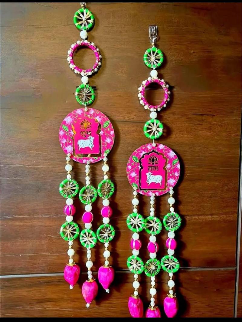 Handmade Foam Lotus MDF Cow Shubh Labh Latkan for Home Decoration Diwali Navratri Pooja Decor (Pack of 2)