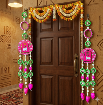 Handmade Foam Lotus MDF Cow Shubh Labh Latkan for Home Decoration Diwali Navratri Pooja Decor (Pack of 2) 4