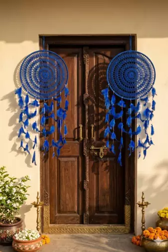 Handmade Decorative Dream Catcher Wall Hanging Traditional Hanging for Home Decor (Blue) (Set of 1)