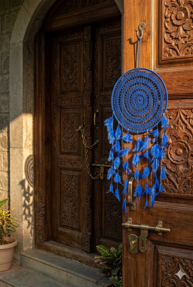 Handmade Decorative Dream Catcher Wall Hanging Traditional Hanging for Home Decor (Blue) (Set of 1)