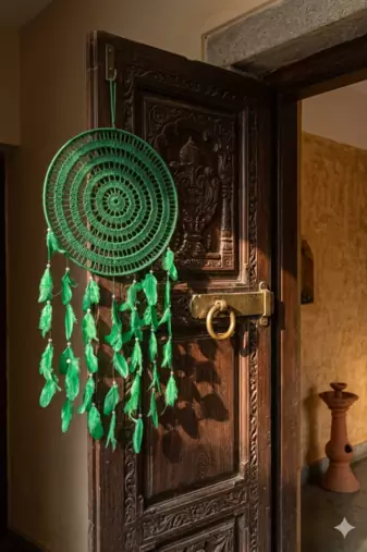 Handmade Decorative Dream Catcher Wall Hanging Traditional Hanging for Home Decor (Green) (Set of 1)
