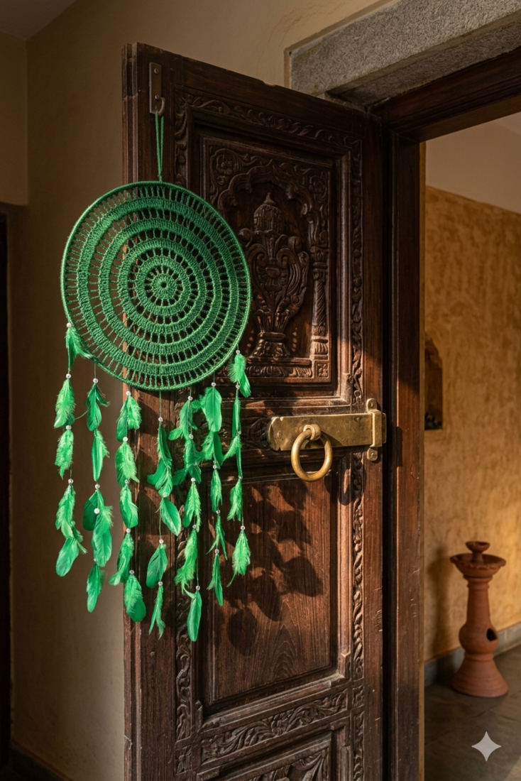 Handmade Decorative Dream Catcher Wall Hanging Traditional Hanging for Home Decor (Green) (Set of 1)