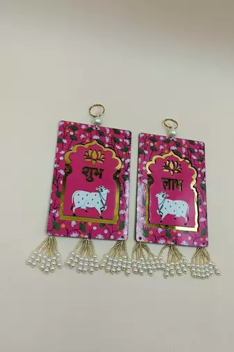 Lotus Cow Shubh Labh Latkan Door Hanging Toran for Home Door Diwali Decor Hanging (Pack of 2)