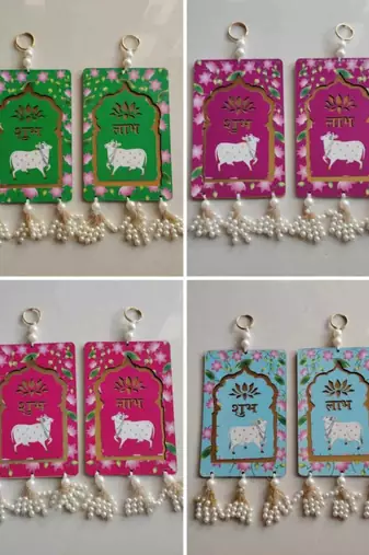 Lotus Cow Shubh Labh Latkan Door Hanging Toran for Home Door Diwali Decor Hanging (Pack of 2)