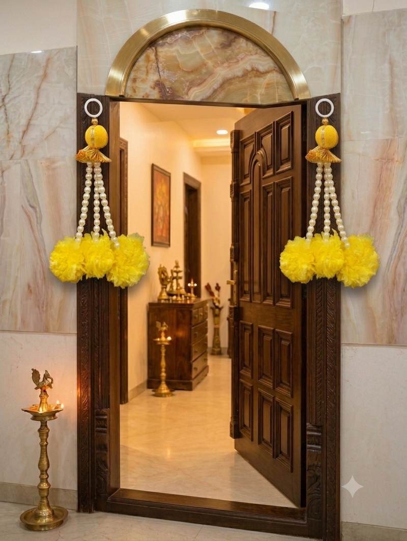 Handmade Artificial Marigold with Moti Guche Hanging for Home Decorations Hanging (Pack of 5)