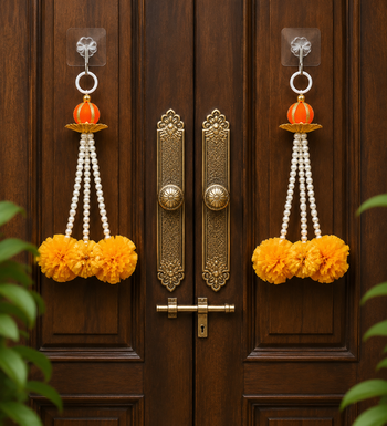 Hangings Beautiful Decoration for Every Occasion Pearl Finish Beads with Marigold Diwali Decoration (Pack of 5) 1