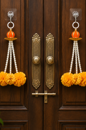 Hangings Beautiful Decoration for Every Occasion Pearl Finish Beads with Marigold Diwali Decoration (Pack of 5)