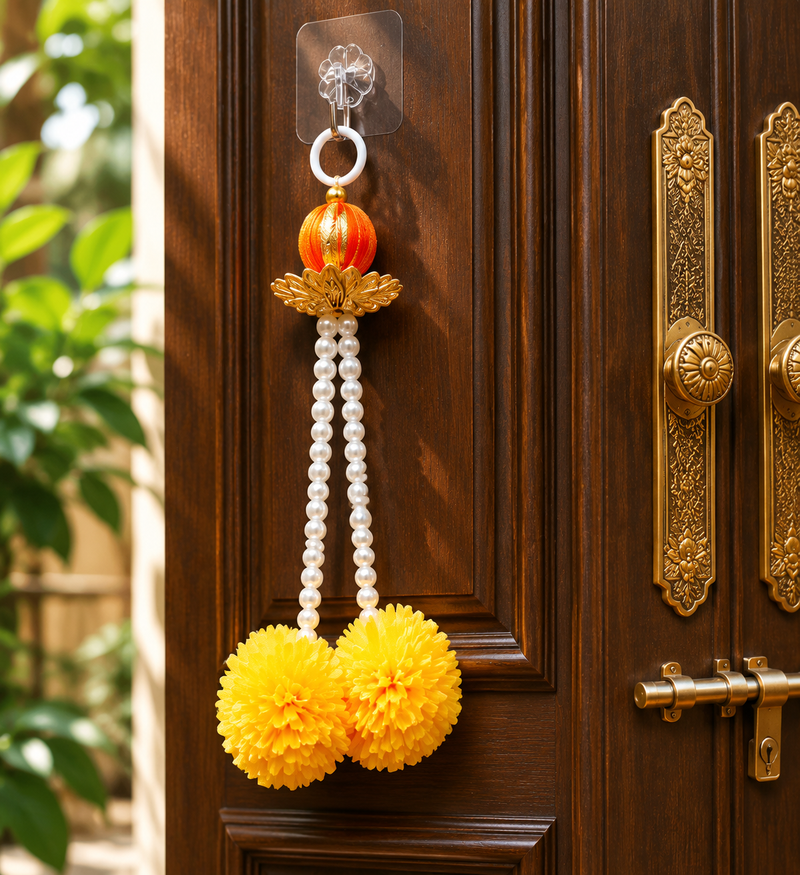 Hangings Beautiful Decoration for Every Occasion Pearl Finish Beads with Marigold Diwali Decoration (Pack of 5)