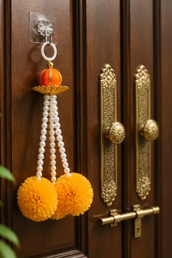 Hangings Beautiful Decoration for Every Occasion Pearl Finish Beads with Marigold Diwali Decoration (Pack of 5)