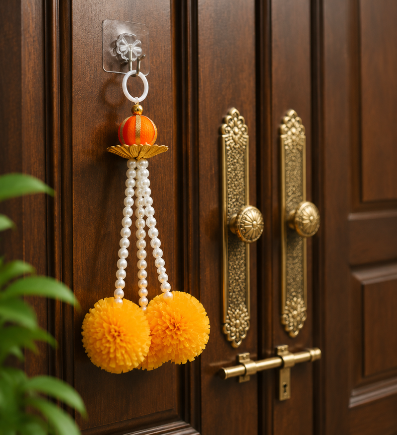 Hangings Beautiful Decoration for Every Occasion Pearl Finish Beads with Marigold Diwali Decoration (Pack of 5)