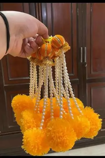 Hangings Beautiful Decoration for Every Occasion Pearl Finish Beads with Marigold Diwali Decoration (Pack of 5)