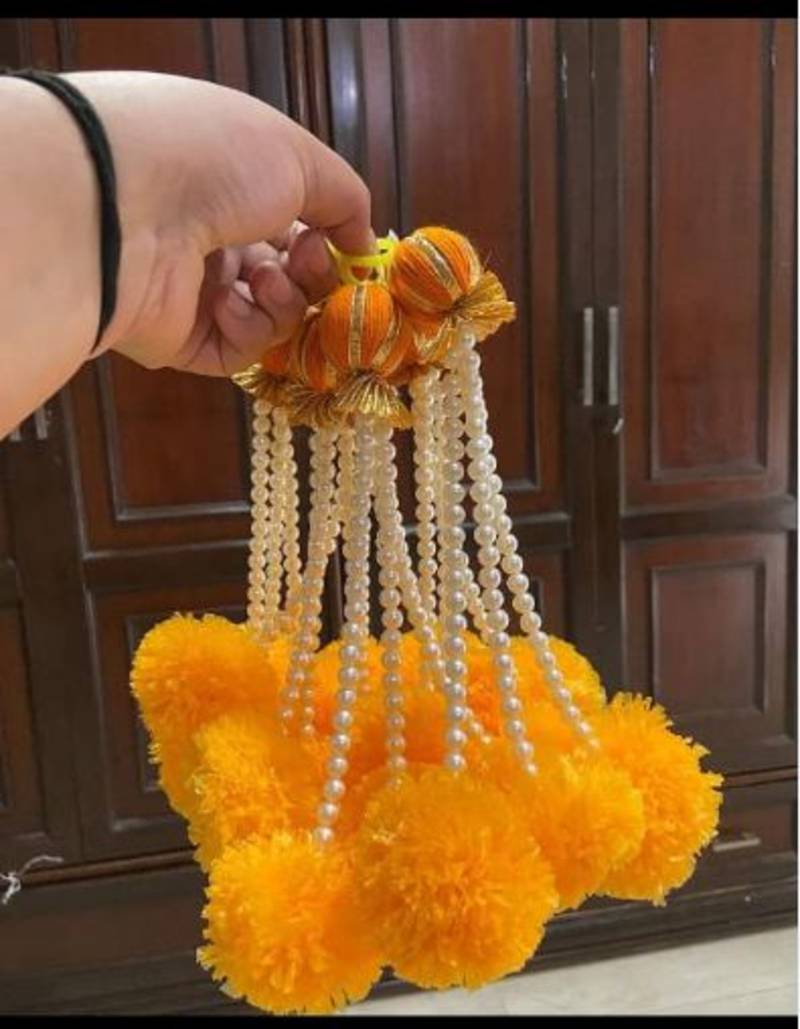 Hangings Beautiful Decoration for Every Occasion Pearl Finish Beads with Marigold Diwali Decoration (Pack of 5)
