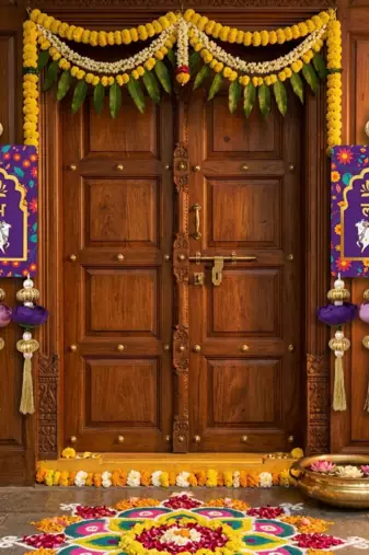 MDF Cow Shubh Labh Door Hanging | Traditional Handmade Diwali Door Decor Hanging (Pack of 2)