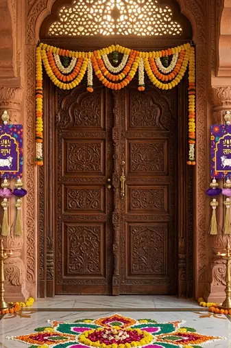 MDF Cow Shubh Labh Door Hanging | Traditional Handmade Diwali Door Decor Hanging (Pack of 2)