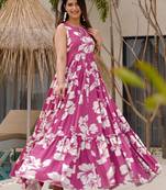 Rayon floral printed fully flared anarkali dress