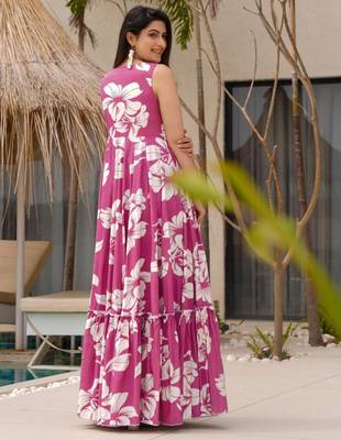 Rayon floral printed fully flared anarkali dress 2