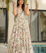 Rayon floral printed fully flared anarkali dress