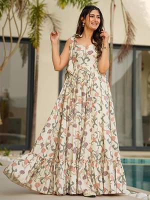 Rayon floral printed fully flared anarkali dress 2