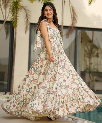 Rayon floral printed fully flared anarkali dress 3