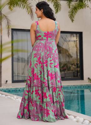 Rayon floral printed fully flared anarkali dress 2