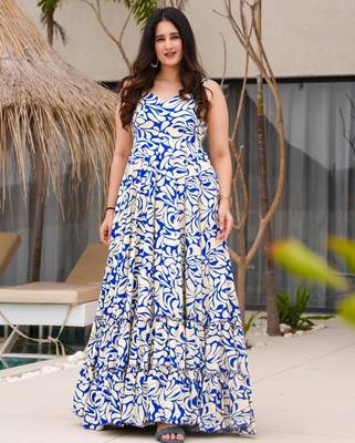 Rayon floral printed fully flared anarkali dress 1