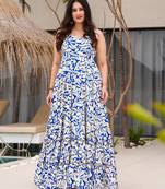 Rayon floral printed fully flared anarkali dress