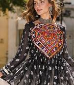 Black&White Cotton Readymade Navratri Lehenga Choli with Kutchi Gamthi Patchework