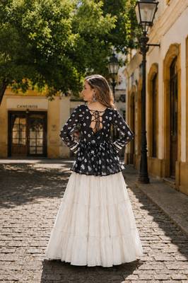 Black&White Cotton Readymade Navratri Lehenga Choli with Kutchi Gamthi Patchework 2