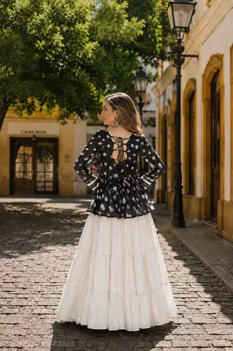 Black&White Cotton Readymade Navratri Lehenga Choli with Kutchi Gamthi Patchework