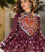 Maroon&White Cotton Readymade Navratri Lehenga Choli with Kutchi Gamthi Patchework