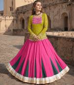 Olive&Pink Rayon Readymade Navratri Lehenga Choli with Kutchi Gamthi Work