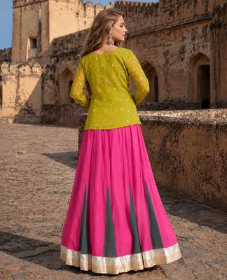 Olive&Pink Rayon Readymade Navratri Lehenga Choli with Kutchi Gamthi Work 2