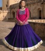 Violet&Pink Rayon Readymade Navratri Lehenga Choli with Kutchi Gamthi Work