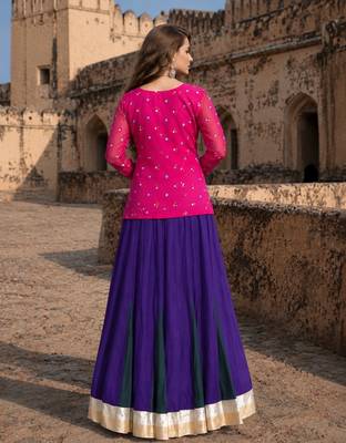 Violet&Pink Rayon Readymade Navratri Lehenga Choli with Kutchi Gamthi Work 2